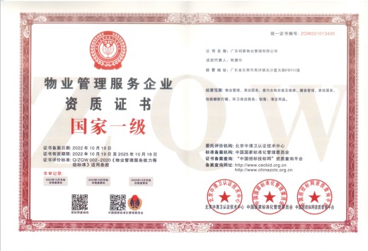 一級資質(zhì)證書